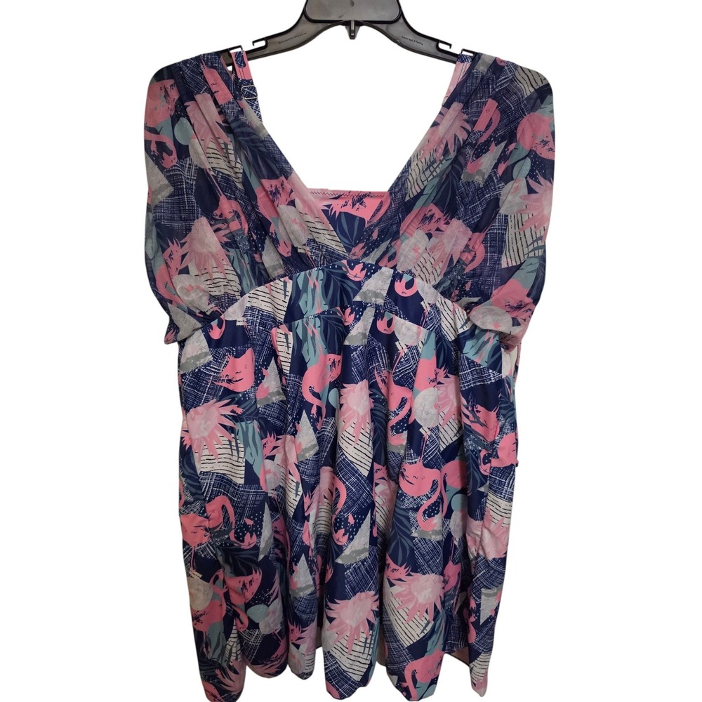 Plus 3X One Piece Swimsuit Swimdress with‎ Shorts Flamingo Tropical Print